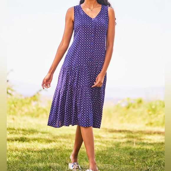 April Cornell Ditsy Daisy Dropwaist Dress Navy Size Small - Picture 4 of 9